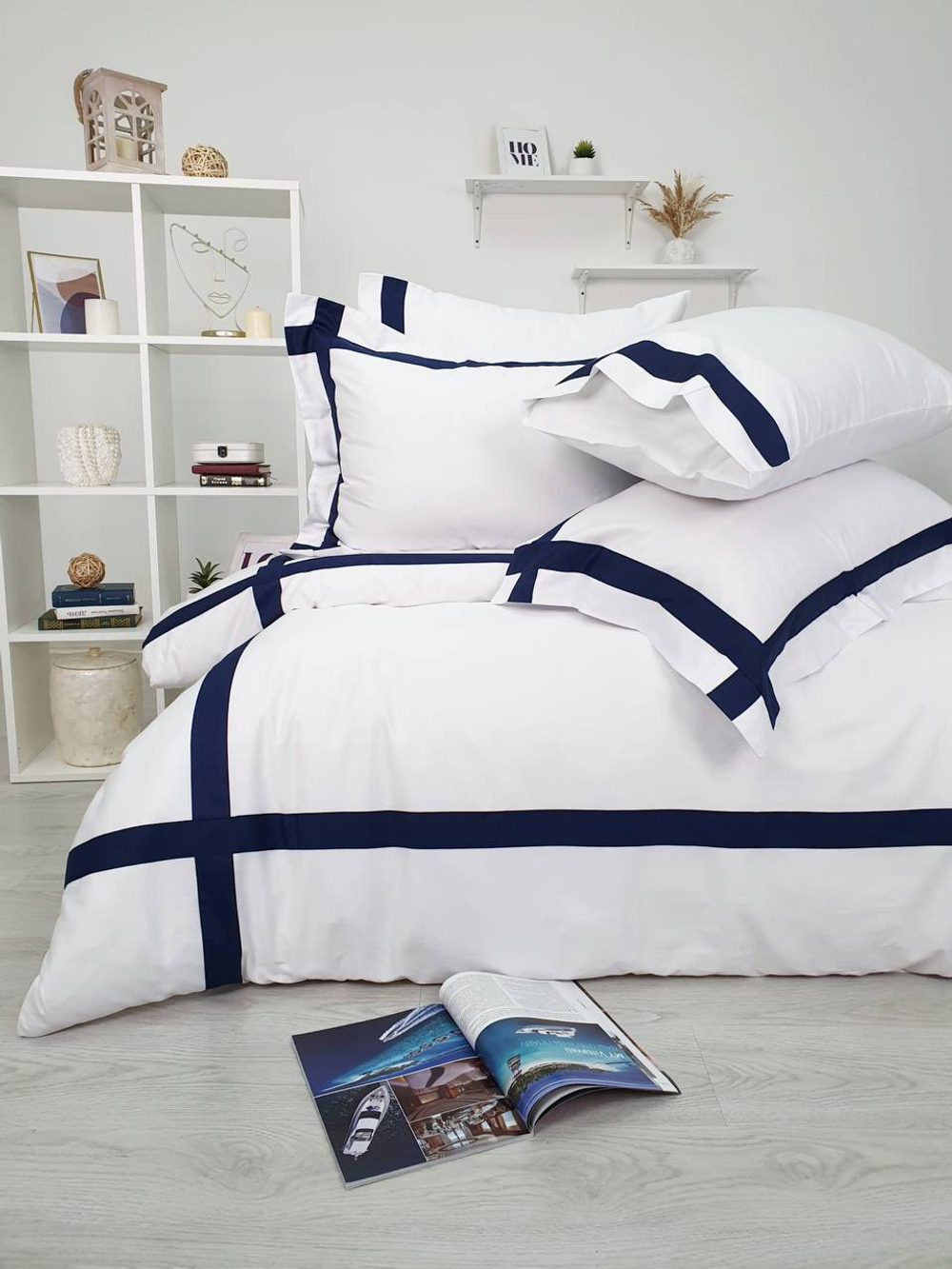 Постельное белье 1.5 спальное Tivolyo Home Banda белое/синее