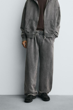 ZARA ДЖОГГЕРЫ WIDE-LEG С ЭФФЕКТОМ ПОТЕРТОСТИ, СЕРЫЙ