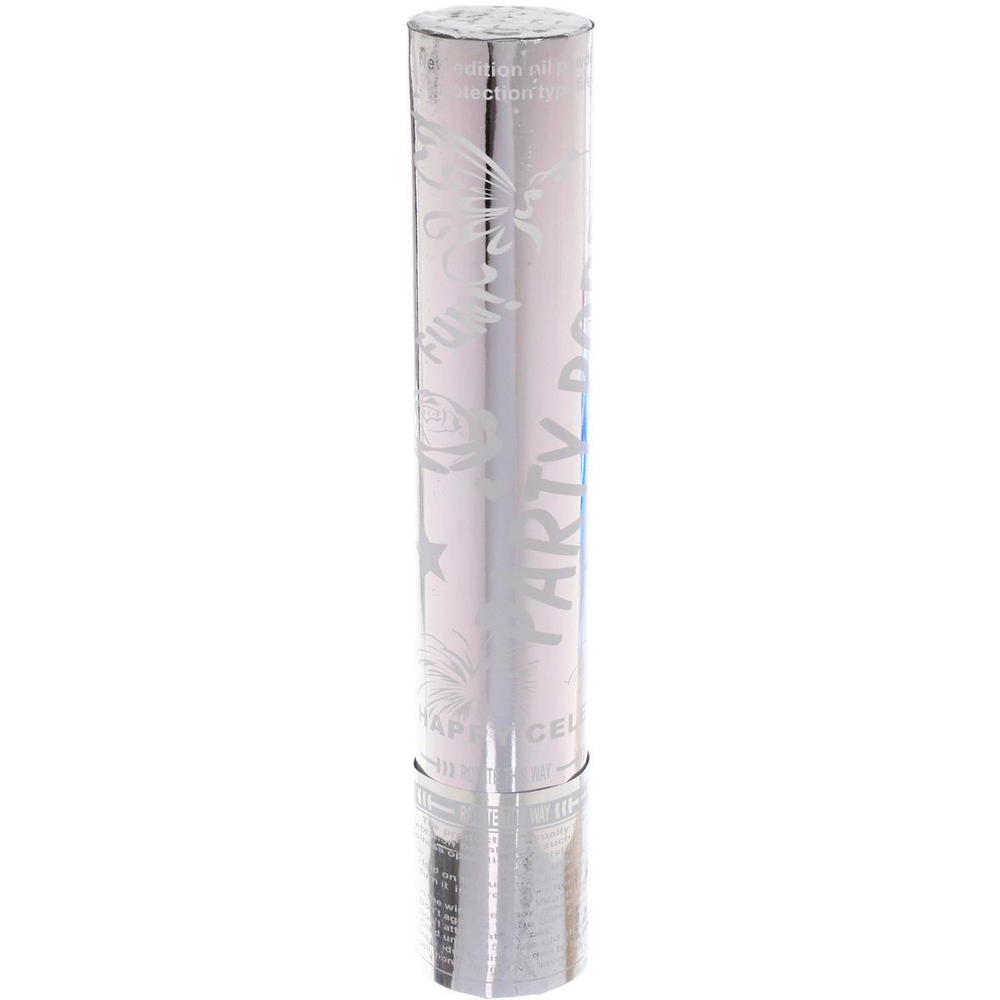 Пневмохлопушка 30 см "Голограмма" конфетти (серебро) (Серпантин)