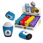 Точилка пластиковая с ластиком Alingar "Мишки-мотивашки", 1 отверстие, контейнер, ассорти, картонная упаковка