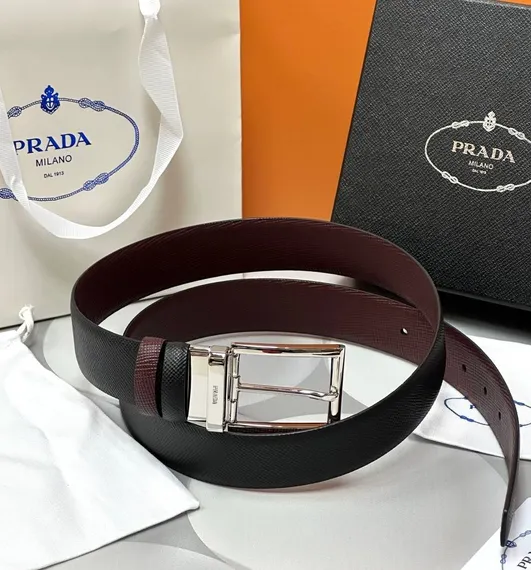 Двухсторонний ремень Prada чёрный/бордовый