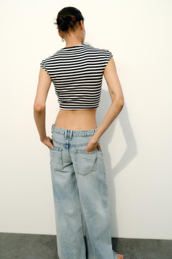 ZARA УКОРОЧЕННЫЙ ТОП ИЗ ХЛОПКА И МОДАЛА, ПОЛОСКИ
