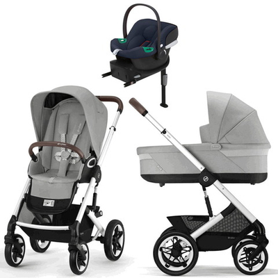 Коляска Cybex Talos S Lux SLV complete Aton B2 Bay Blue Base One 4 в 1 Stone Grey с дождевиками