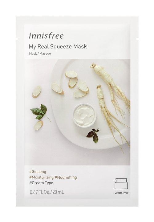 Маска для лица Innisfree My Real Squeeze Mask EX Ginseng тканевая кремовая с экстрактом женьшеня 20 мл
