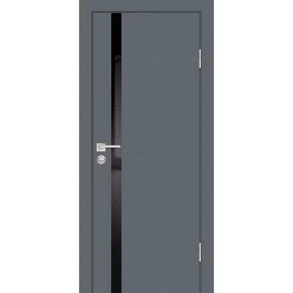 Фото межкомнатной двери экошпон Profilo Porte P-8 графит остеклённая кромка ABS в цвет полотна стекло Lacobel черный