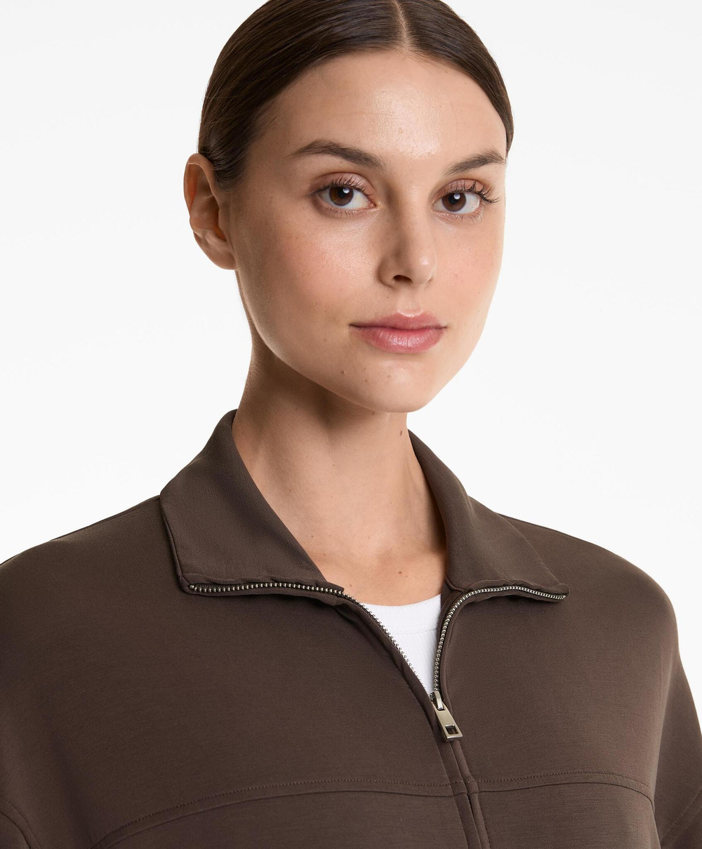 Oysho Толстовка длинная с высоким воротником и регулируемой талией из мягкого модала, темно-коричневый