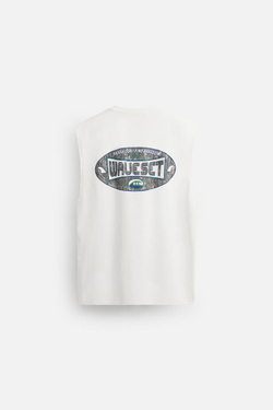 ZARA ФУТБОЛКА С ПРИНТАМИ ИЗ ТКАНИ С ЭФФЕКТОМ ПОТЕРТОСТИ, ЖЕЛТОВАТО-БЕЛЫЙ