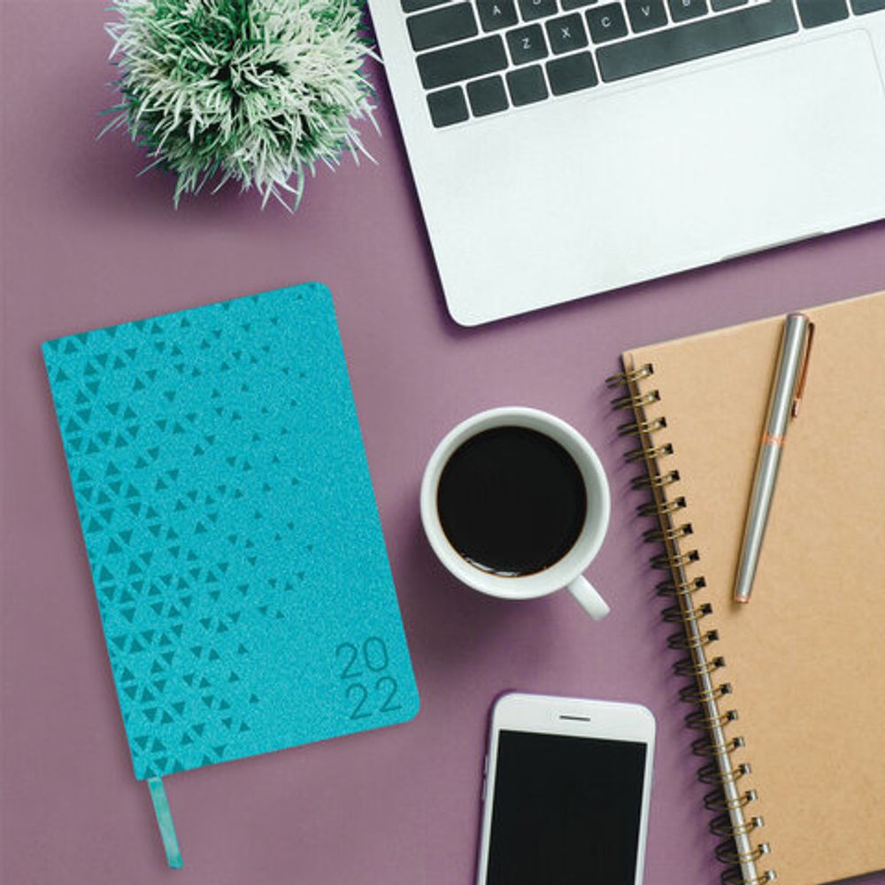 Ежедневник датированный 2022 А5 138x213 мм BRAUBERG "Glance", под кожу, бирюзовый, 112814