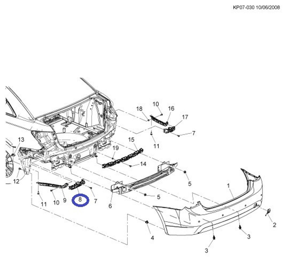 Кронштейн задн. бампера Chevrolet Cruze лев. (General Motors)