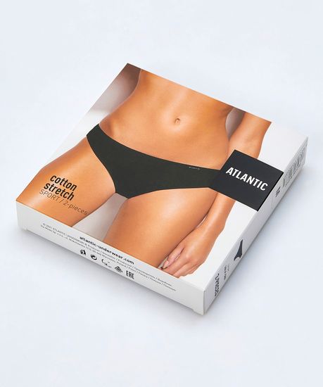 Женские трусы (2 шт.) слипы спорт Atlantic, хлопок, Basic 2BLP-580 черные
