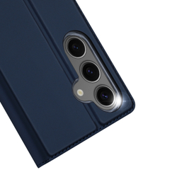 Чехол книжка из PU кожи синего цвета от Dux Ducis для Samsung Galaxy S24 FE, серия Skin Pro Series Case
