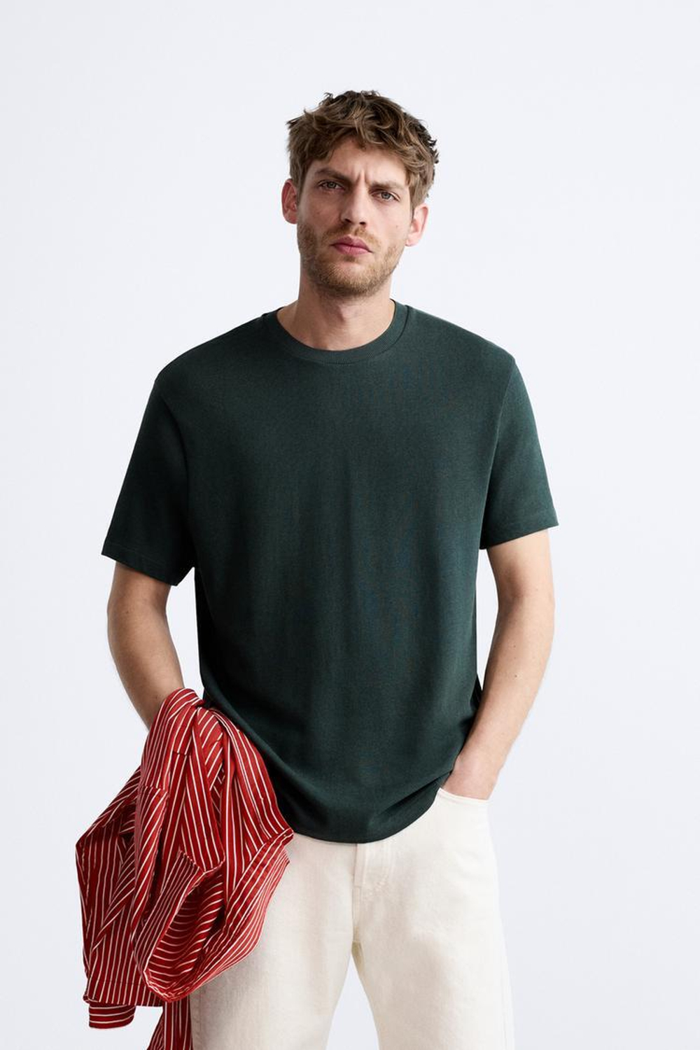 ZARA ХЛОПКОВАЯ ФУТБОЛКА, НЕФТЯНОЙ