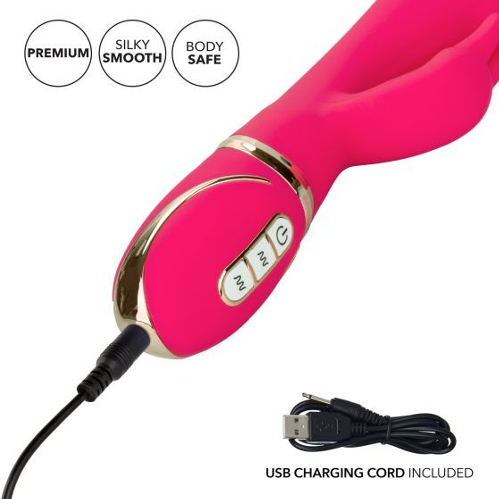 Розовый силиконовый вибратор с клиторальным отростком Signature Silicone Ultra-Soft Rabbit - 22,75 см. (Цвет: розовый)