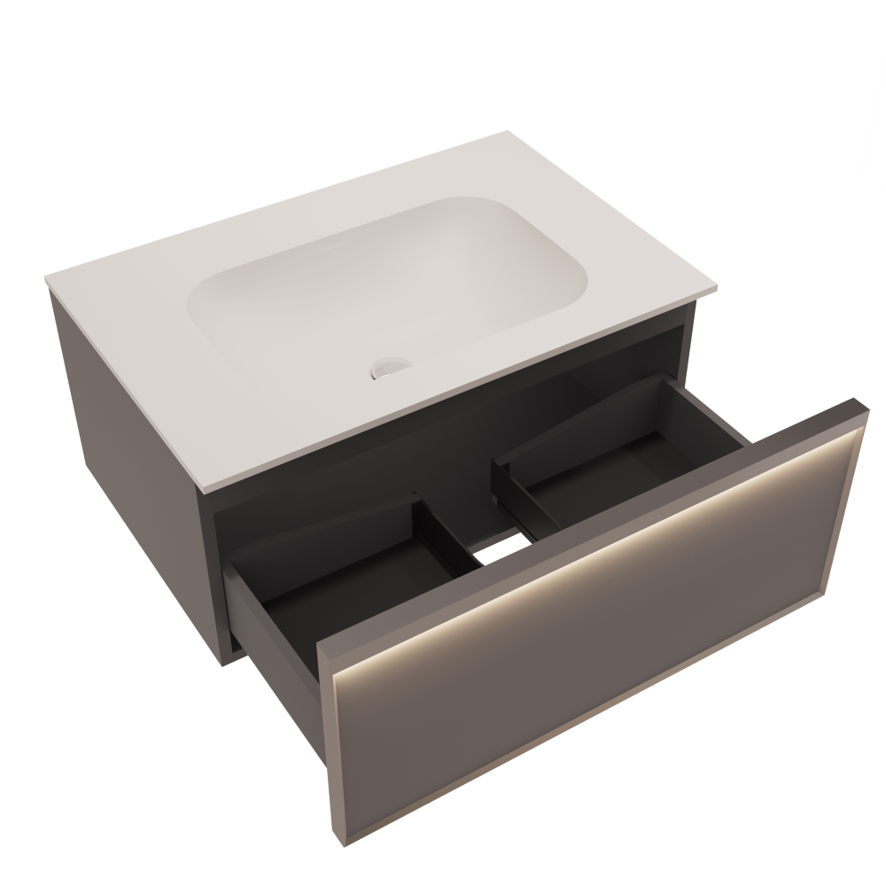 Тумба под раковину Vincea Elise 800 подвесная, 2 выкатных ящика soft close, серый матовый