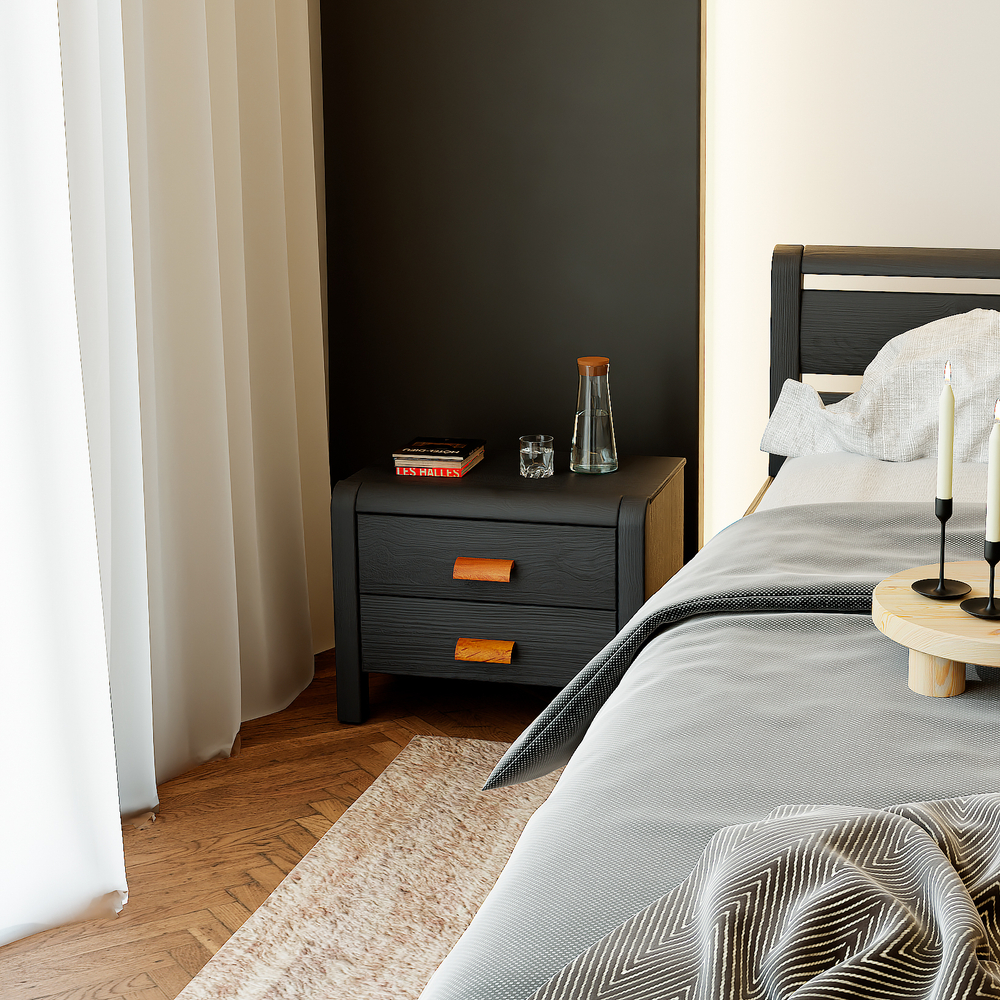 Тумба прикроватная Мадейра 2 ящика из массива сосны, серая, на ножках