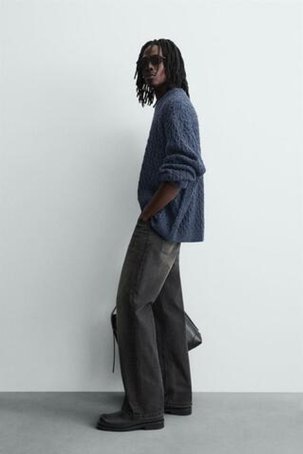 ZARA СВИТЕР С УЗОРОМ «КОСЫ», ИНДИГО