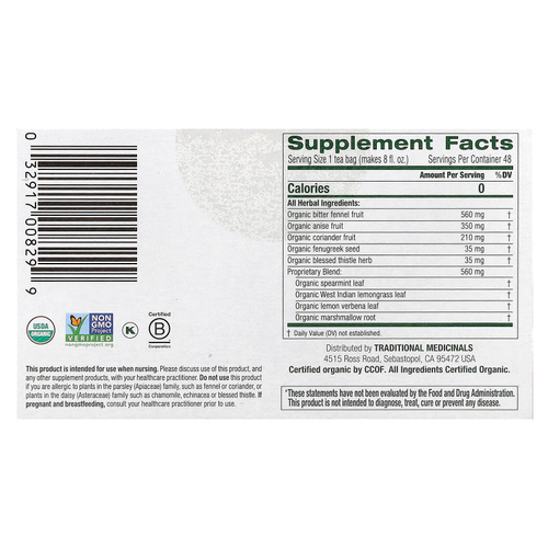 Traditional Medicinals, Organic Mother's Milk®, оригинальный продукт с фенхелем и пажитником, без кофеина, 48 чайных пакетиков в упаковке, 84 г (2,96 унции)