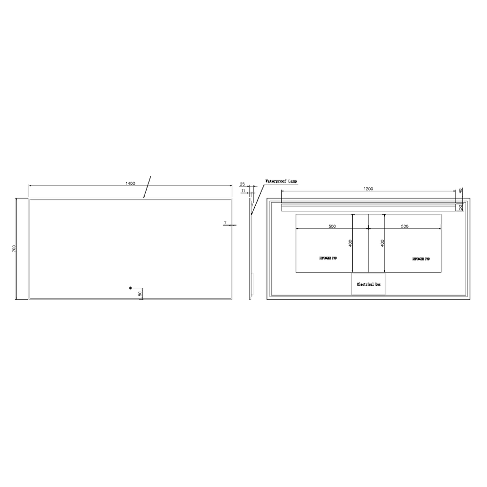 Зеркало прямоугольное Armadi Art Modern 140*70см 543-140-B подсветка, сенсор, антизапотевание, BLACK