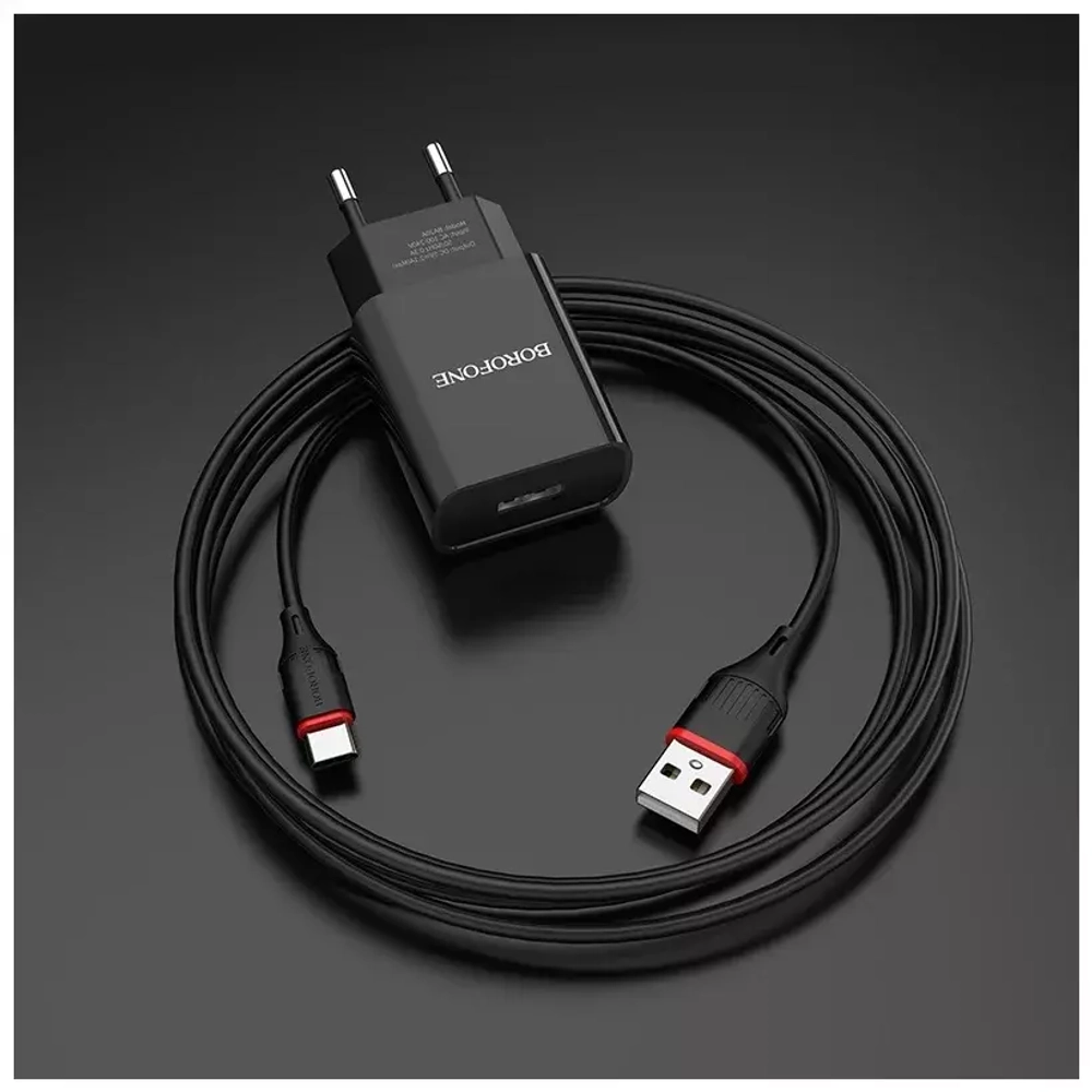 Сетевое зарядное устройство с кабелем Type-C 1-метр 2.1A BOROFONE BA20A