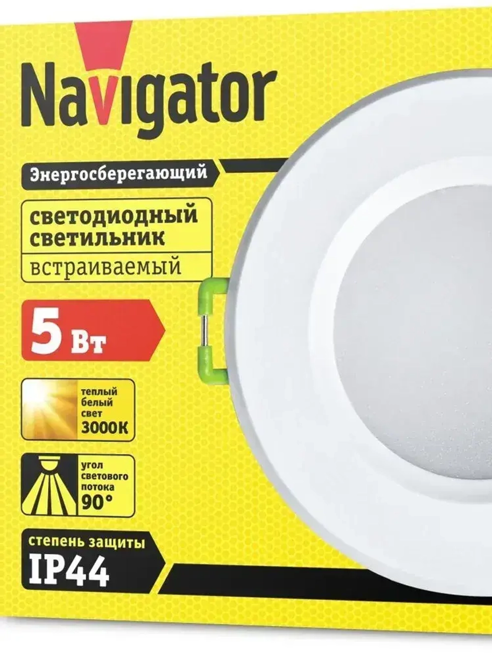 Светильник светодиодный встраиваемый IP44 5 Вт, 3000К, d83 (аналог R50 40 Вт) Downlight симметричный 176-264В пластик белый Navigator NDL-P1-5W-830-WH-LED 94820