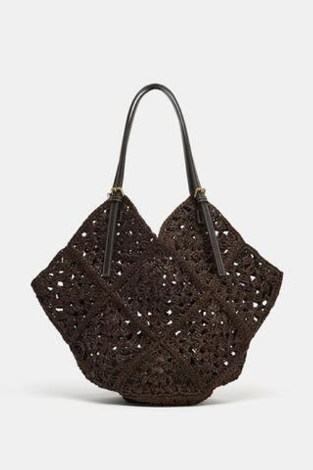 ZARA СУМКА-ШОПЕР С ПЛЕТЕНЫМ КОРПУСОМ, КОРИЧНЕВЫЙ