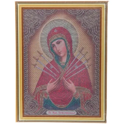 Алмазная мозаика на подрамнике с полным заполнением «МИР ЯРКИХ КРАСОК», Богородица Семистрельная, 30*40см