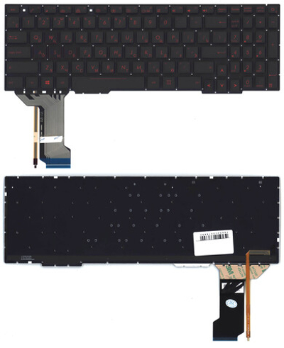 Клавиатура для ноутбука Asus GL753 FX553VD черная с красной подсветкой (узкий шлейф подсветки)