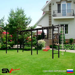 Уличная шведская стенка Sv Sport рукоход х 2 с комплектом турник прямой У54033 (Турник/Брусья/Со спинкой/Кронш бокс/Канат/кольца/лестница)