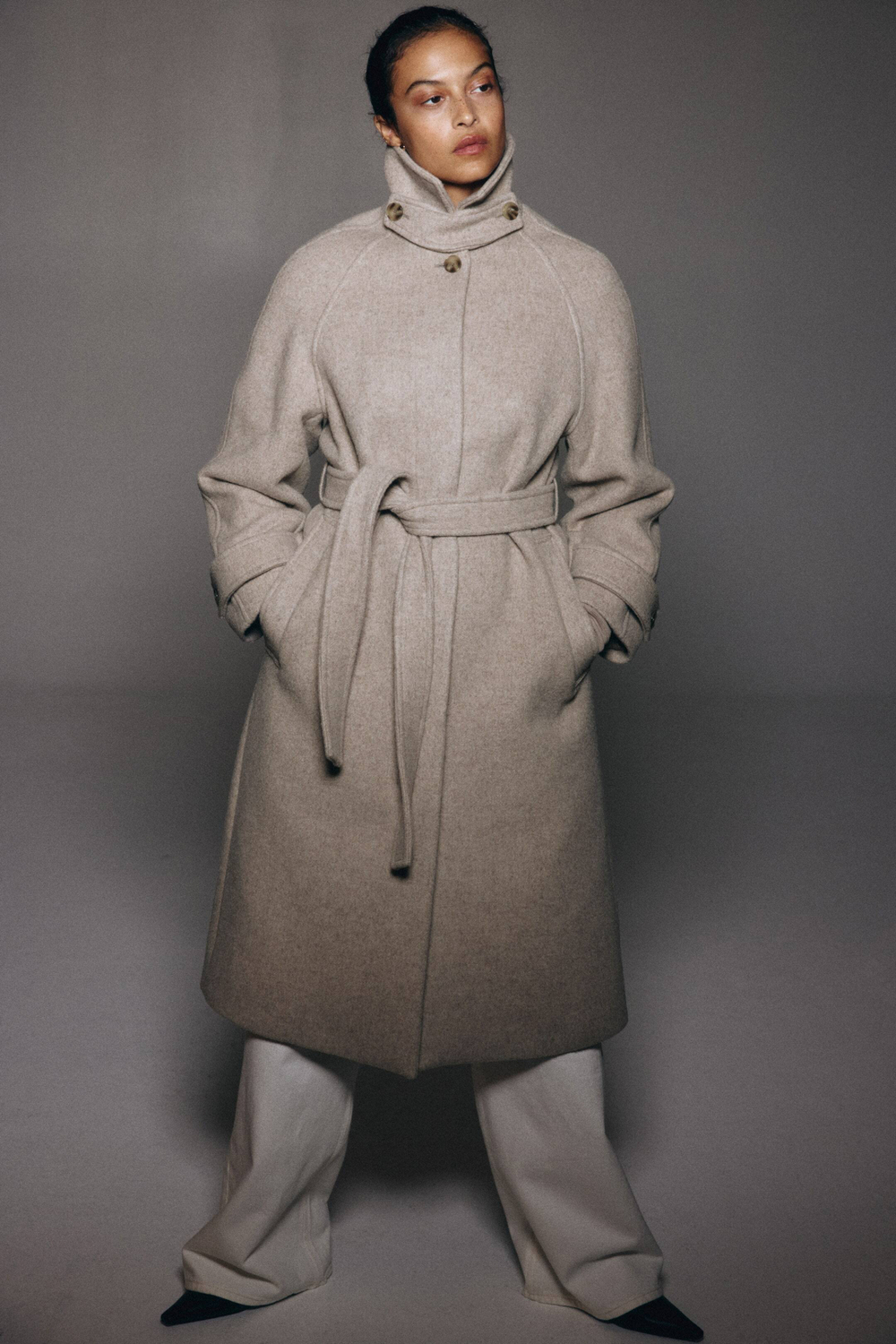 H&M Пальто свободного кроя из смесовой шерсти, светло-бежевый