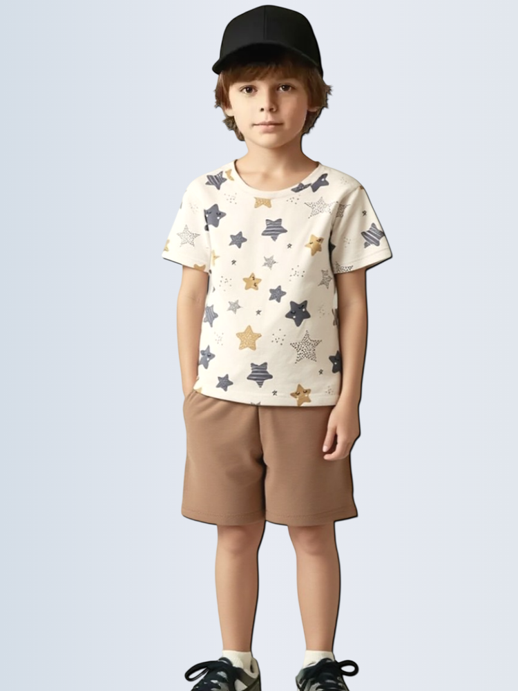 10131 Пижама детская кулирка звезды на белом/розовый (64-122/128)