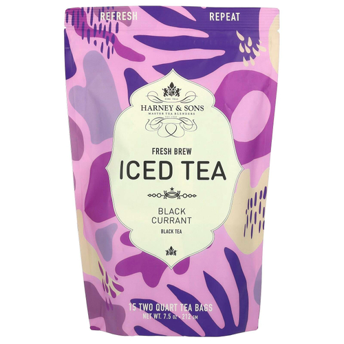 Harney & Sons, Fresh Brew Iced Tea, чай со льдом из черной смородины, 15 чайных пакетиков, 212 г (7,5 унции)