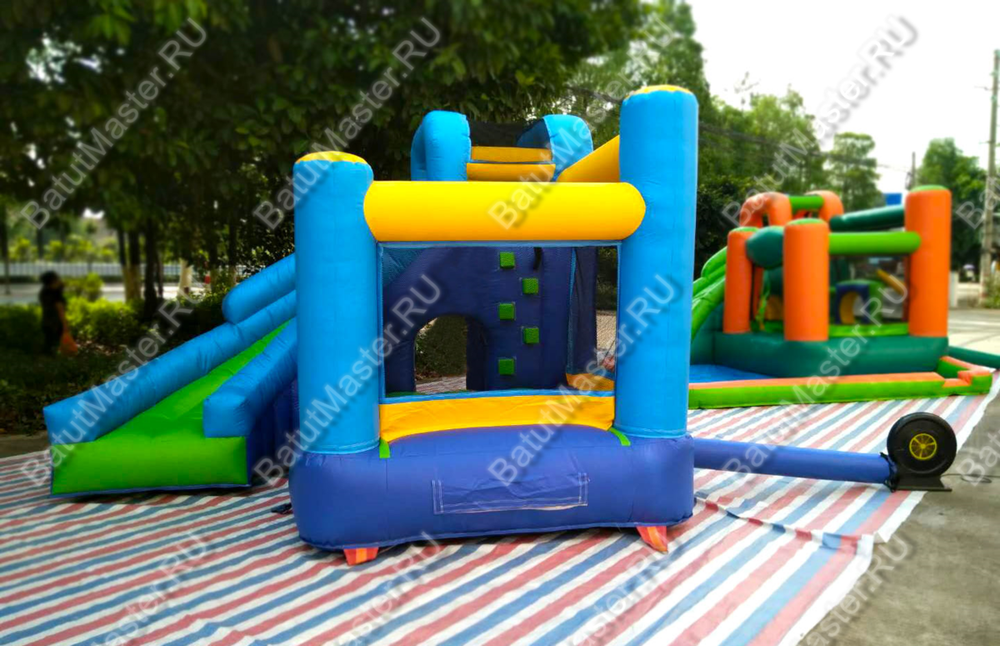 Детский надувной батут "Границы радости" синий, 3,7x3x3 м