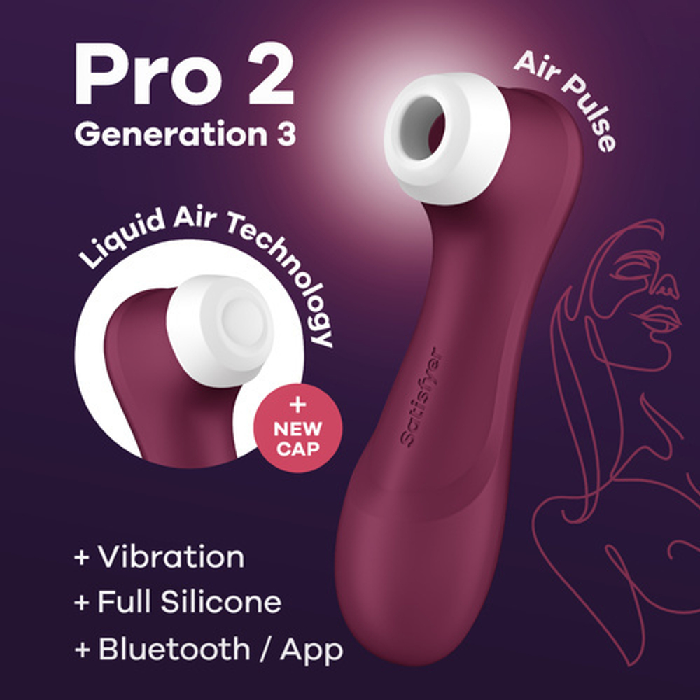 Вакуумно-волновой стимулятор клитора с вибрацией Satisfyer Pro 2 Liquid Air Connect App, бордовый