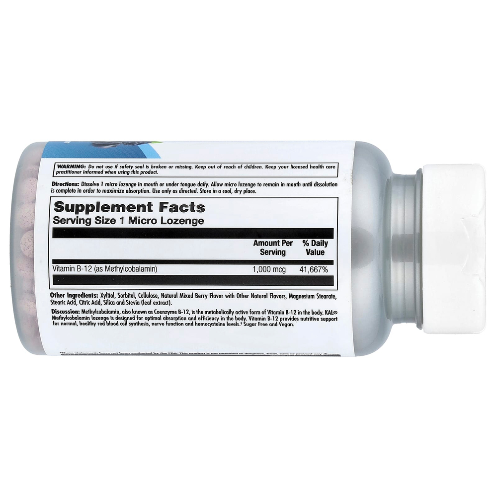 KAL, витамин B12 в форме метилкобаламина, со вкусом ягод, 1000 мкг, 60 пастилок