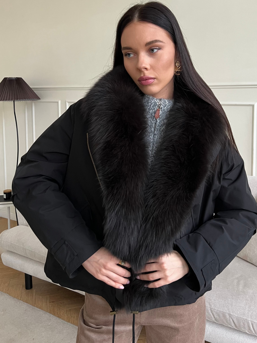 Парка Extra Lux с натуральным мехом черный
