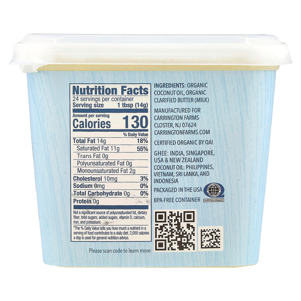 Carrington Farms, Смесь органического кокосового масла и топленого масла, травяного откорма, 355 мл (12 жидк. унц.)