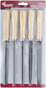 42510 Напильники, набор 5шт., деревянная ручка 150мм KУРС