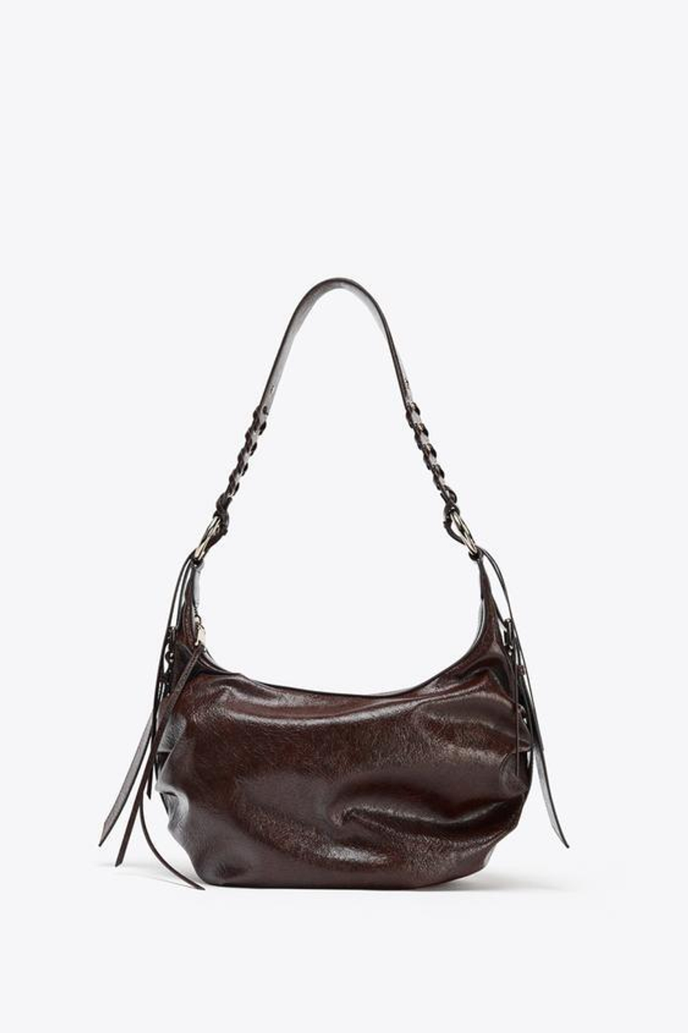 ZARA СУМКА ЧЕРЕЗ ПЛЕЧО С БАХРОМОЙ, БОРДОВО-КРАСНЫЙ