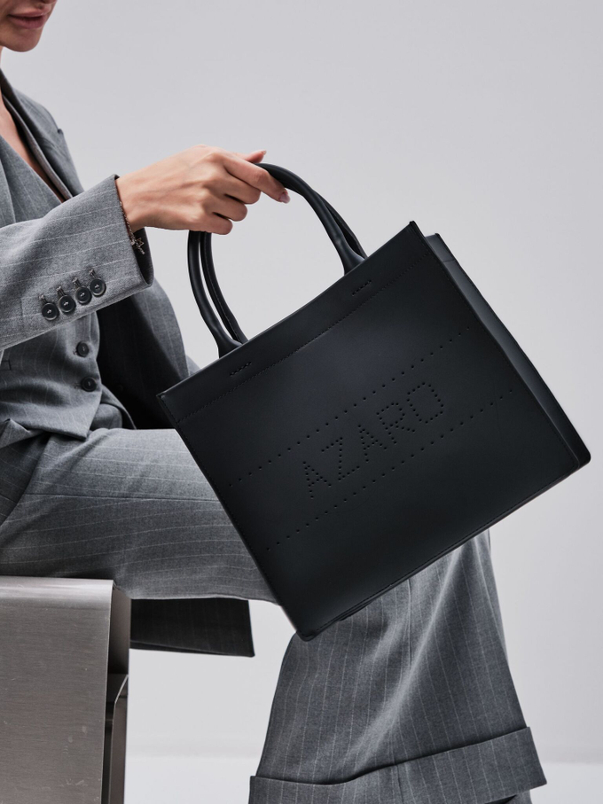 Сумка кожаная шоппер черная