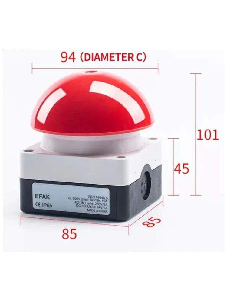 Кнопка без фиксации (AC 230B 4A, DC 24B 1A) 1NO-1NC (1 контакт нормально-открытый, 1 контакт нормально-закрытый) ручной переключатель в корпусе, красный грибок (Ф)