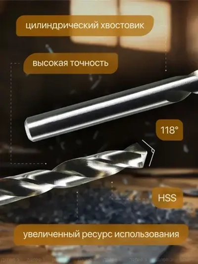 Набор сверл по металлу 1.5-6.5 мм из 13 штук, в металлическом кейсе