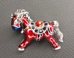 Брошка "Огненная Лошадка", стразы, бижутерный сплав, новогодняя