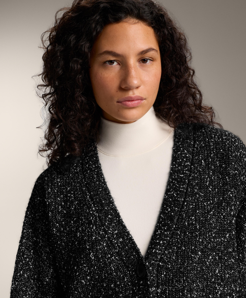 Oysho Кардиган с V-образным вырезом из непсов и 27% шерсти, черный