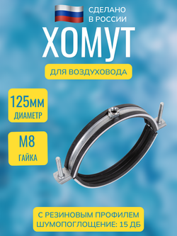 Хомут для воздуховода металлический с резиновым профилем и гайкой