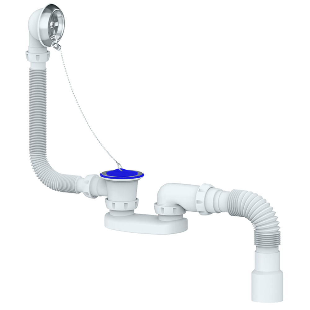 Сифон для ванн и глубокого поддона с переливом и гибким отводом в канализацию UNICORN S12