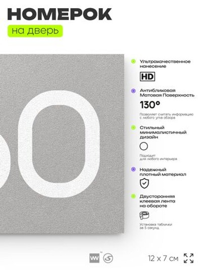 Номер на дверь 460, табличка на дверь для офиса, квартиры, кабинета, аудитории, склада, серая 120х70 мм, Айдентика Технолоджи