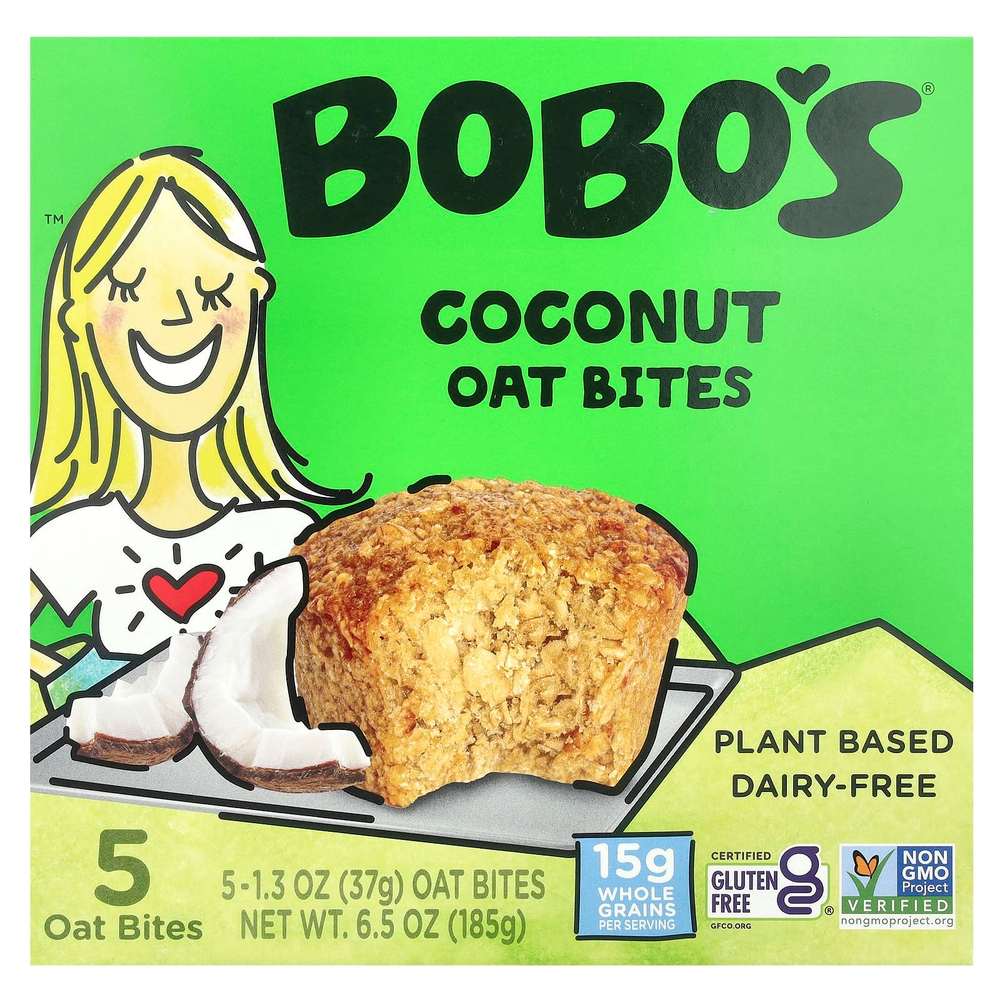 Bobo's Oat Bars, Овсяные кусочки, кокос, 5 кусочков, 37 г (1,3 унции)