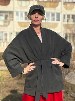Кимоно - пальто на подкладке / серый