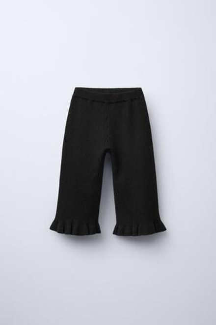 ZARA ТРИКОТАЖНЫЕ БРЮКИ С ВОЛАНАМИ, ЧЕРНЫЙ