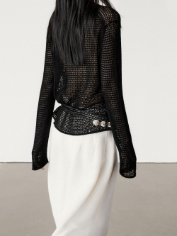 Massimo Dutti Свитер ажурной вязки с длинными рукавами, черный